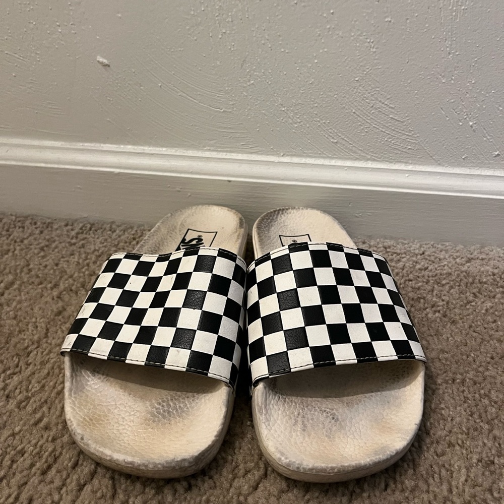 Checkerboard Vans Slides - image 3